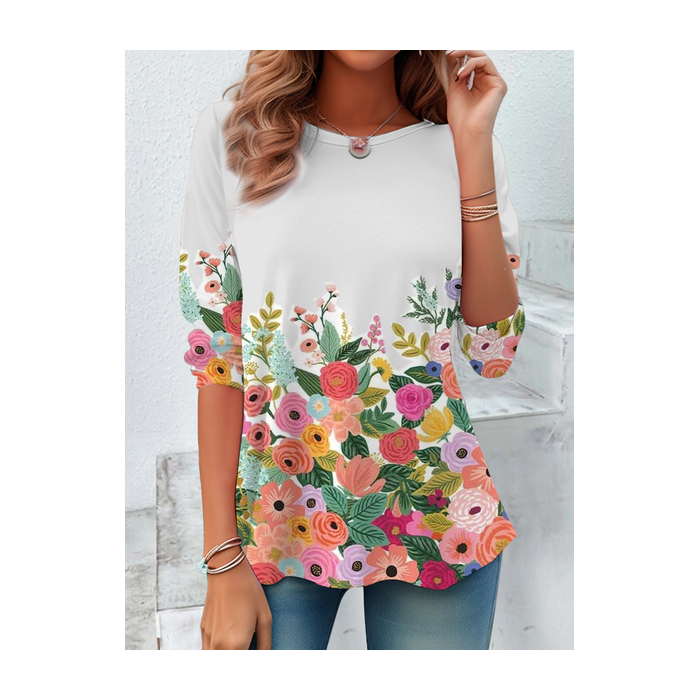 Women Floral Long Sleeve Tee T-shirt Crew Neck Printing Casual Spring/Fall Graphic Tee Top