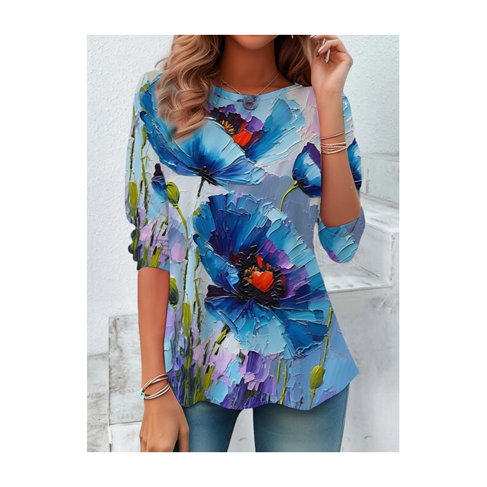 Women Floral Long Sleeve Tee T-shirt Crew Neck Printing Casual Spring/Fall Graphic Tee Top