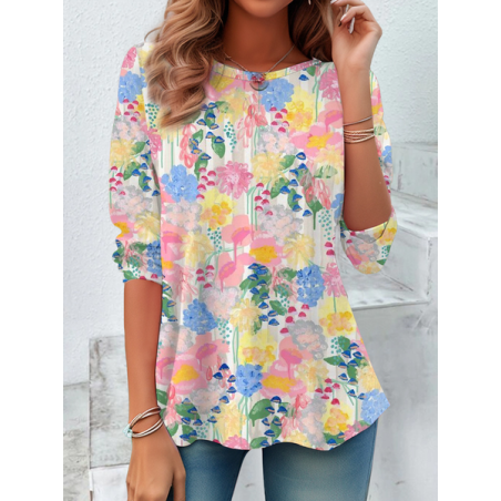 Women Floral Long Sleeve Tee T-shirt Crew Neck Printing Casual Spring/Fall Graphic Tee Top