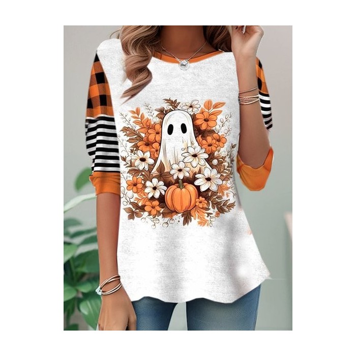 Women's Long Sleeve Tee T-shirt Spring/Fall Halloween Jersey Crew Neck Daily Going Out Casual Top