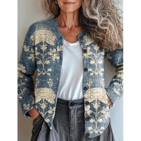 Women Floral Vintage Spring/Fall Printing Cardigan