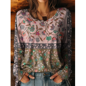 Women Floral Long Sleeve Tee T-shirt Crew Neck Printing Casual Spring/Fall Graphic Tee Top
