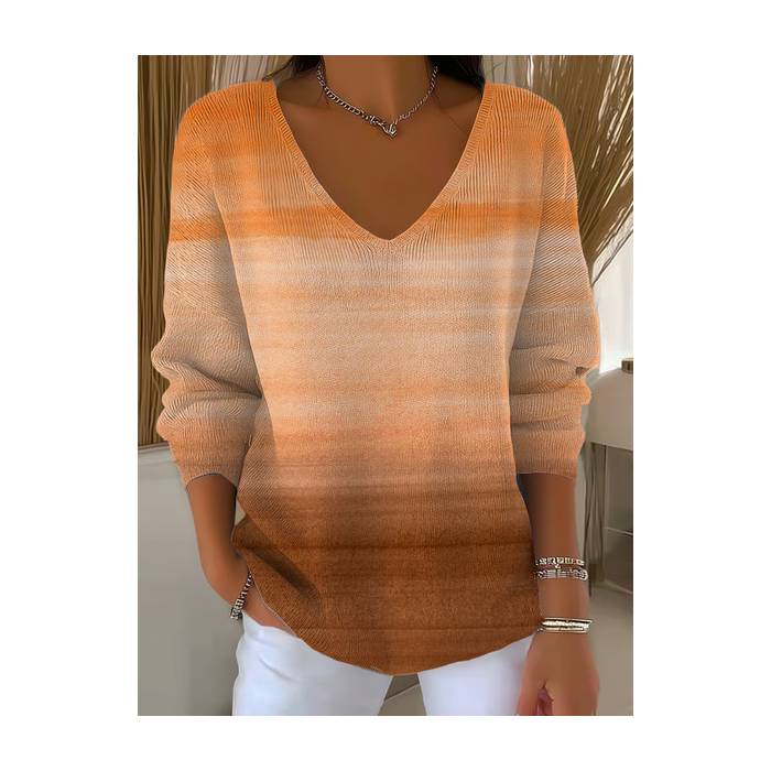 Women Abstract Long Sleeve Tee T-shirt V Neck Printing Casual Spring/Fall Top