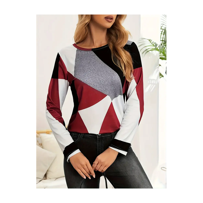 Women Abstract Long Sleeve Tee T-shirt Crew Neck Printing Casual Spring/Fall Graphic Tee Top