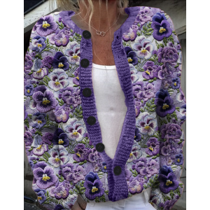 Women's Floral Print Casual Winter Knitted Cardigan