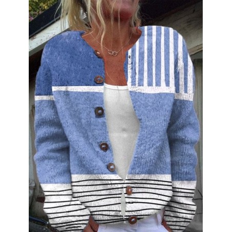 Women's Casual Spring/Fall Striped Buttoned Cardigan