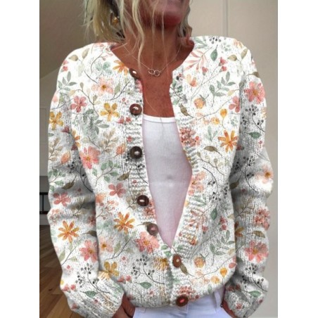 Women 3D Printing Vintage Spring/Fall Knitted Cardigan