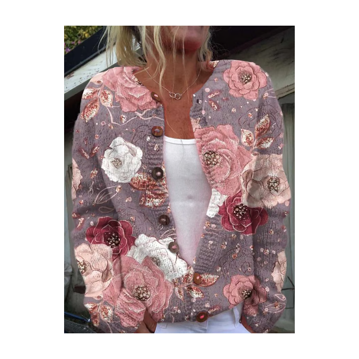Women Floral Casual Spring/Fall Printing Cardigan