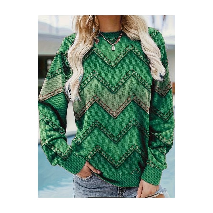 Women's Crew Neck Geometric Casual Spring/Fall Long Sleeve Sweatshirt