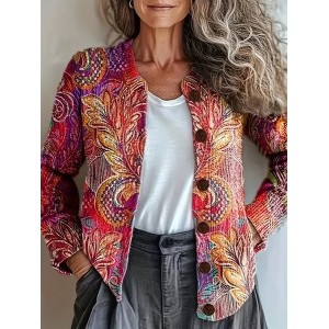 Women's Vintage Spring/Fall Ethnic Knitted Floral Cardigan