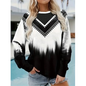 Women Abstract Crew Neck Printing Casual Spring/Fall Long Sleeve Sweatshirt