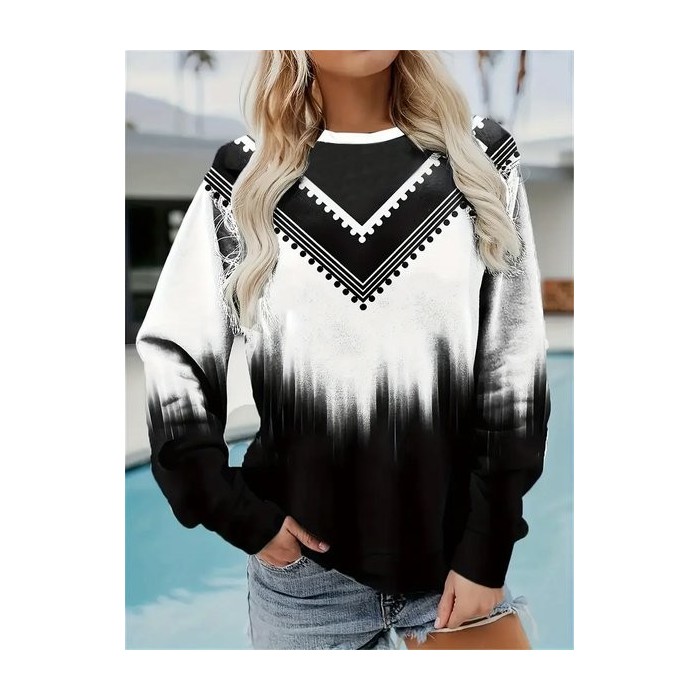 Women Abstract Crew Neck Printing Casual Spring/Fall Long Sleeve Sweatshirt