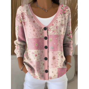 Women Floral Casual Spring/Fall Printing Cardigan