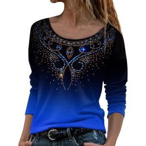 Women Ombre Long Sleeve Tee T-shirt Crew Neck Printing Casual Spring/Fall Graphic Tee Top