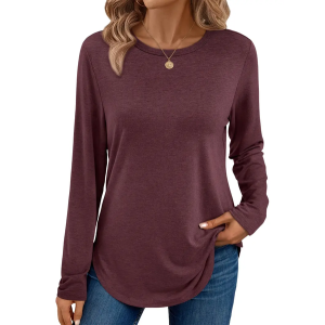 Women Plain Color Long Sleeve Tee T-shirt Crew Neck Printing Casual Spring/Fall Graphic Tee Top