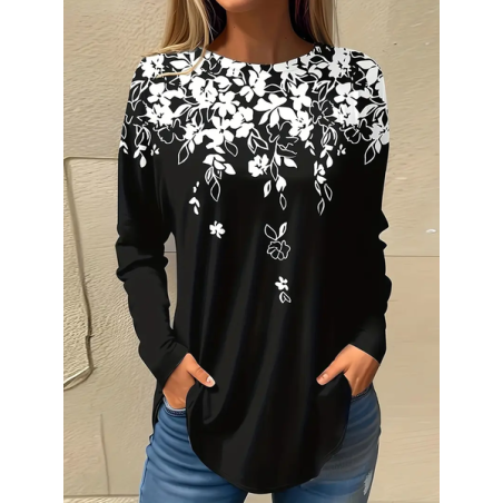 Women Floral Long Sleeve Tee T-shirt Crew Neck Printing Casual Spring/Fall Graphic Tee Top