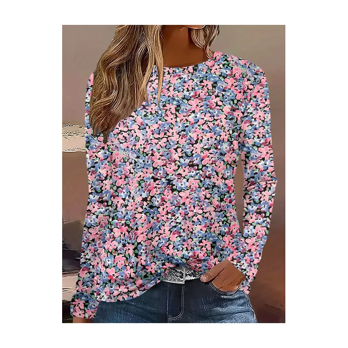 Women Floral Long Sleeve Tee T-shirt Crew Neck Printing Casual Spring/Fall Graphic Tee Top