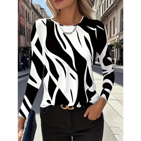 Women Abstract Long Sleeve Tee T-shirt Crew Neck Printing Casual Spring/Fall Graphic Tee Top