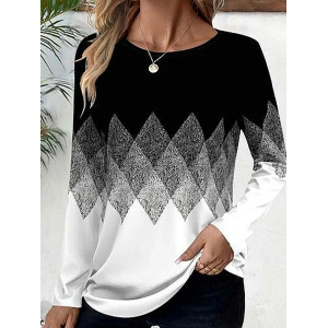 Women Abstract Long Sleeve Tee T-shirt Crew Neck Printing Casual Spring/Fall Graphic Tee Top