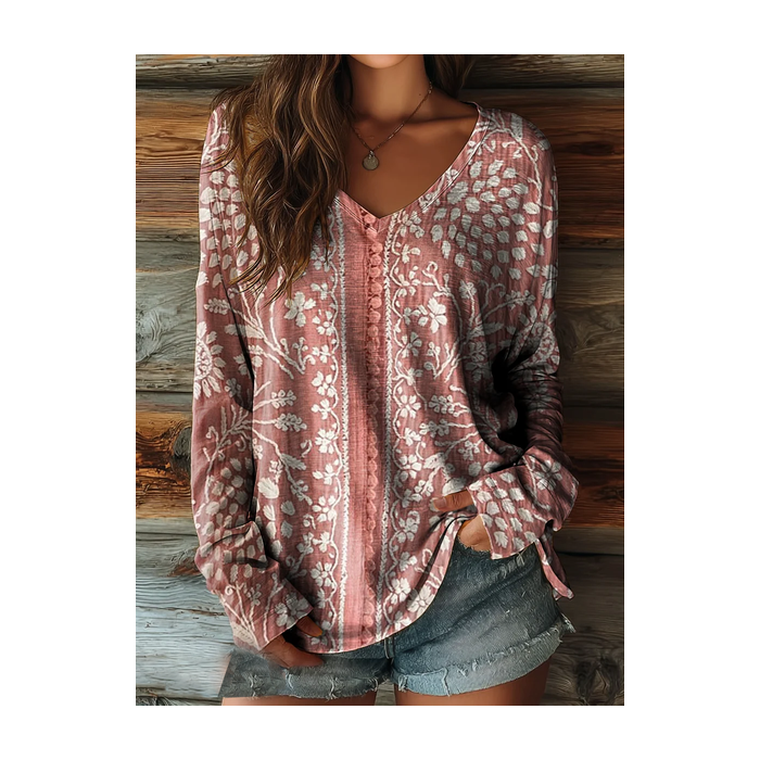 Women Floral Long Sleeve Tee T-shirt V Neck Printing Casual Spring/Fall Graphic Tee Top