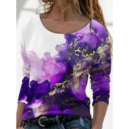 Women Abstract Long Sleeve Tee T-shirt Crew Neck Printing Casual Spring/Fall Graphic Tee Top