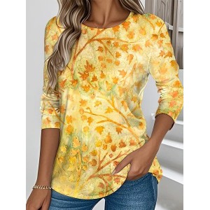 Women Floral Long Sleeve Tee T-shirt Crew Neck Casual Spring/Fall Top