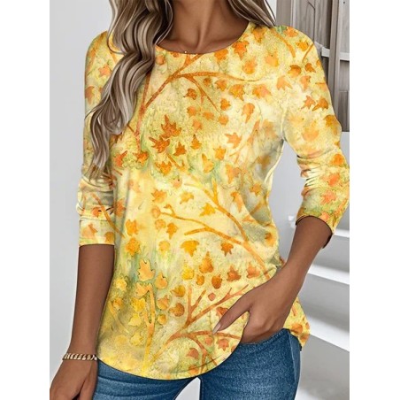 Women Floral Long Sleeve Tee T-shirt Crew Neck Casual Spring/Fall Top