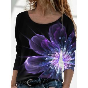 Women Abstract Long Sleeve Tee T-shirt Crew Neck Printing Casual Spring/Fall Graphic Tee Top