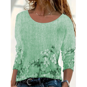 Women Floral Long Sleeve Tee T-shirt Crew Neck Printing Casual Spring/Fall Graphic Tee Top