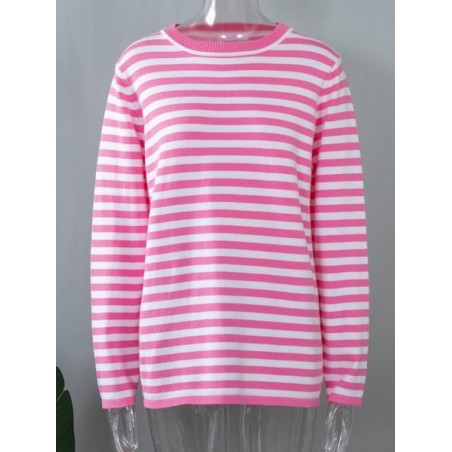 Women Striped Split Joint Spring/Fall Street Long Sleeve Crew Neck Sweater