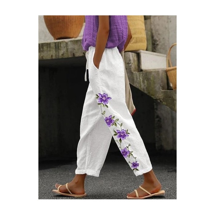 Women Floral Long Pants Casual Spring/Fall Trousers