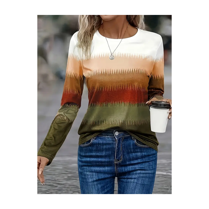 Women Abstract Long Sleeve Tee T-shirt Crew Neck Printing Casual Spring/Fall Graphic Tee Top