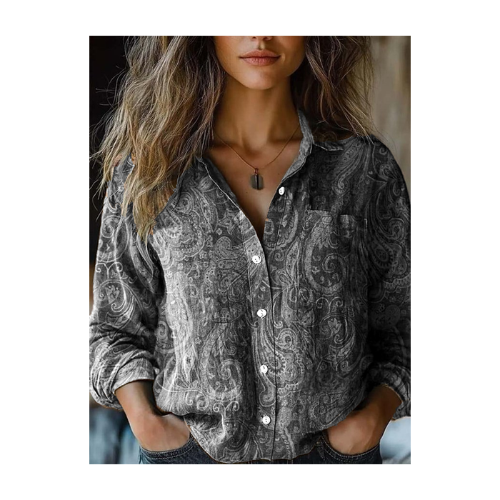 Women's Long Sleeve Shirt Spring/Fall Paisley Shawl Collar Daily Going Out Vintage Top