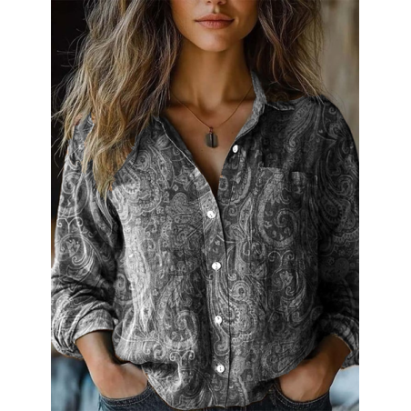 Women's Long Sleeve Shirt Spring/Fall Paisley Shawl Collar Daily Going Out Vintage Top