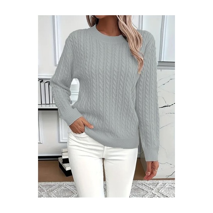 Women Plain Spring/Fall Casual Long Sleeve Crew Neck Cotton Sweater