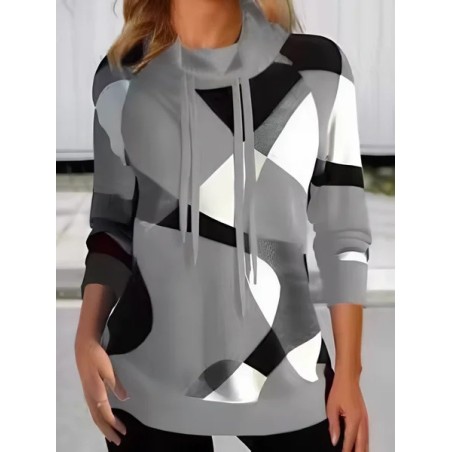 Women Geometric Turtleneck Printing Vintage Spring/Fall Long Sleeve Sweatshirt