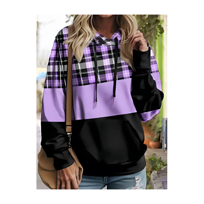 Women Plaid Spring/Fall Printing Long Sleeve Casual Daily Hoodie