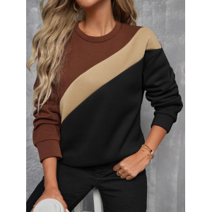 Women Multicolor Block Crew Neck Printing Casual Spring/Fall Long Sleeve Sweatshirt