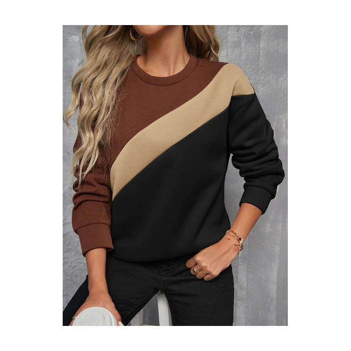 Women Multicolor Block Crew Neck Printing Casual Spring/Fall Long Sleeve Sweatshirt