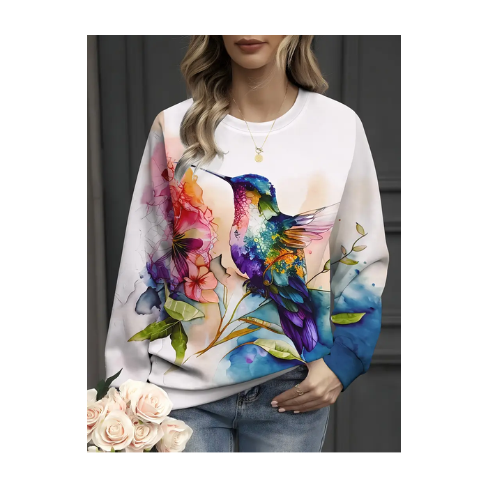 Women Bird Crew Neck Printing Casual Spring/Fall Long Sleeve Sweatshirt