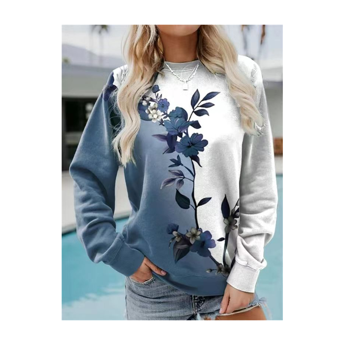 Women Floral Crew Neck Printing Casual Spring/Fall Long Sleeve Sweatshirt