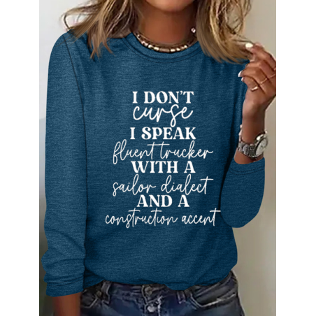 Women Text Letters Long Sleeve Blouse Spring/Fall Crew Neck Daily Casual Top