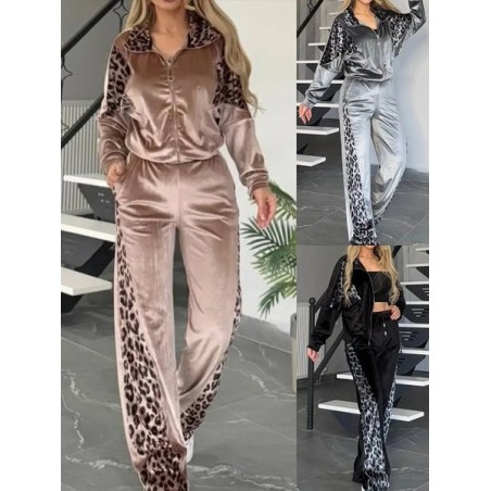 Women Color Block Printing Two-Piece Set Daily Long Sleeve Casual Spring/Fall Top With Pants Matching Set