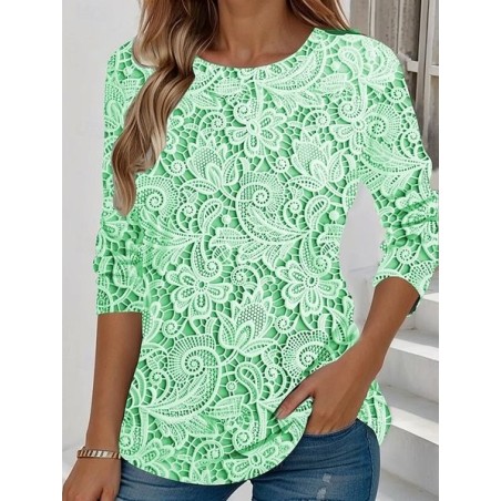 Women Floral Long Sleeve Tee T-shirt Crew Neck Casual Spring/Fall Top