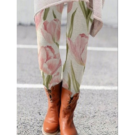 Women's Casual Floral Jersey All Season Long Leggings