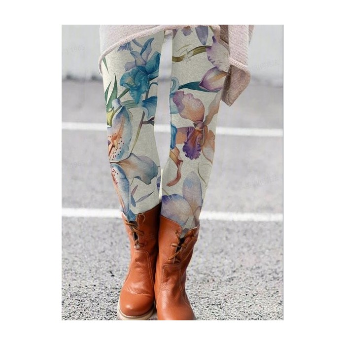 Women's Casual Floral Jersey All Season Long Leggings