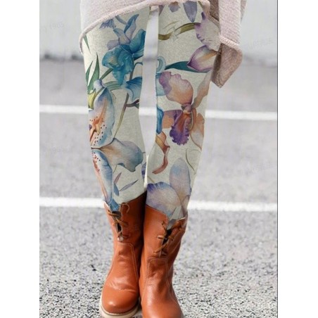 Women's Casual Floral Jersey All Season Long Leggings