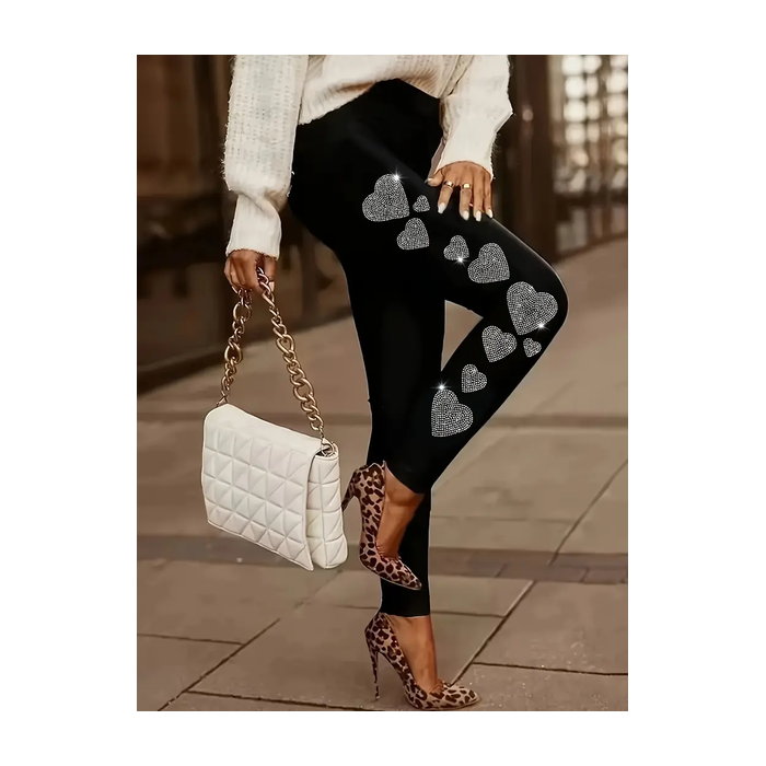 Women's Casual Heart/Cordate Jersey All Season Printing Long Leggings