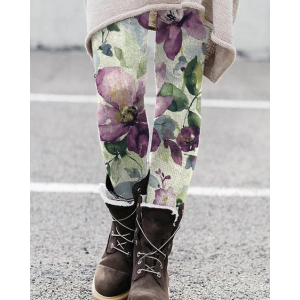 Women's Casual Floral Jersey All Season Printing Long Leggings