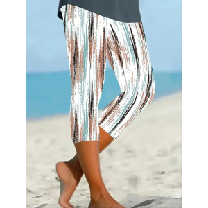 Women's Trousers Elastic Waist Legging Daily Going Out Casual Printing Striped Summer Pants